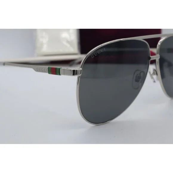 Gucci GG G1098S 004 Aviator Silver Sunglasses Gray Lenses 62mm - Picture 5 of 8